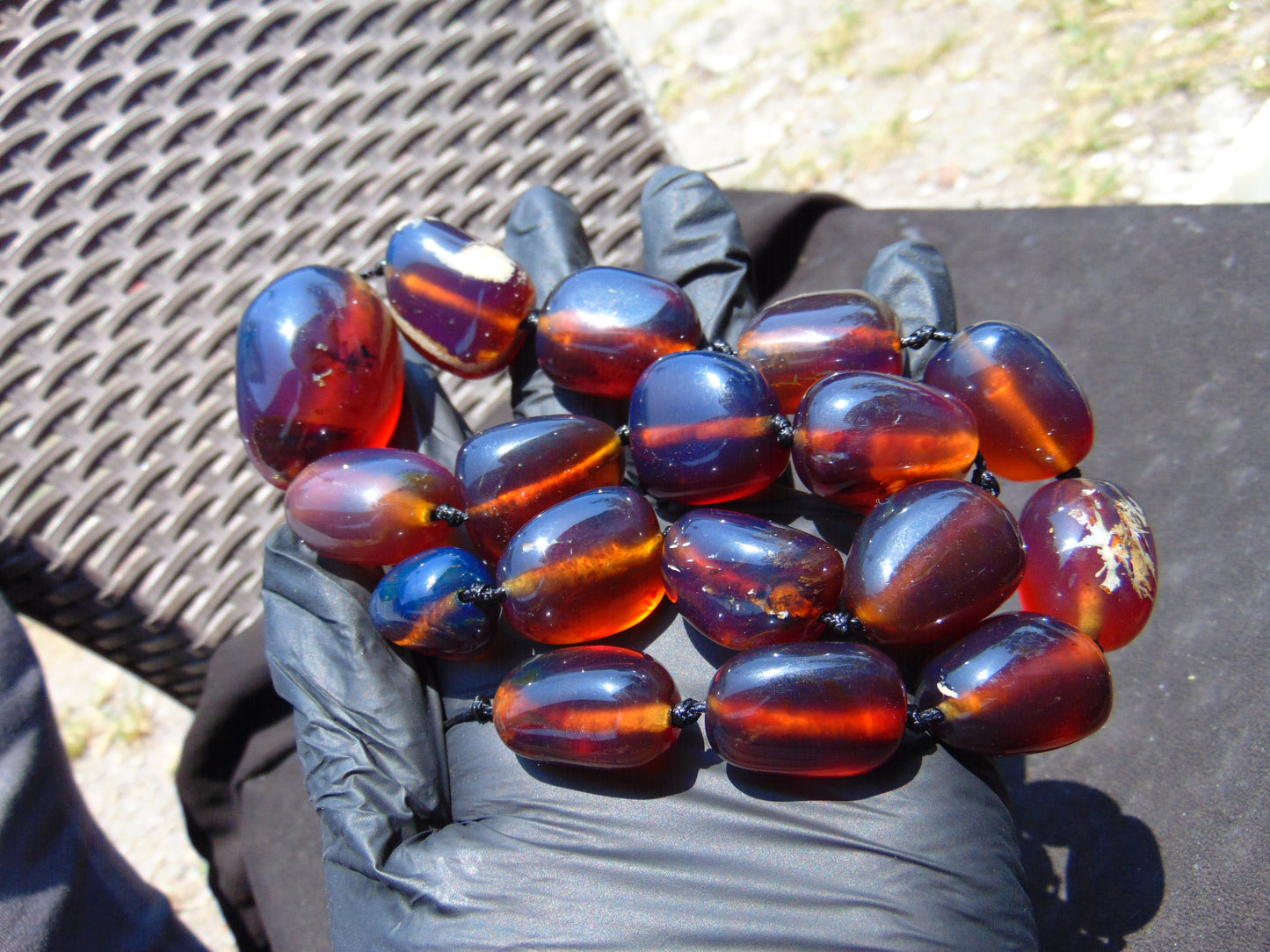 114 gr Small Beads Combination Necklace Indonesian Red Blue Amber for Healing A17K4