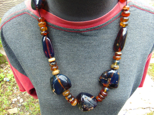 131 gr Beads Necklace Indonesian Blue Amber for Healing