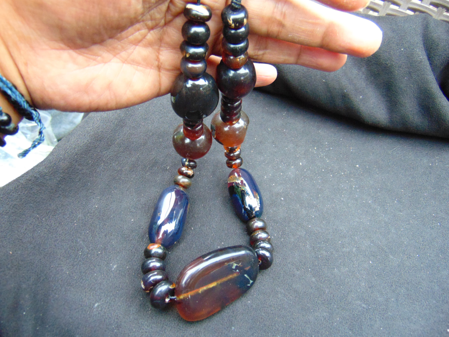 105 gr Beads Necklace Indonesian Dark Blue Amber for Healing