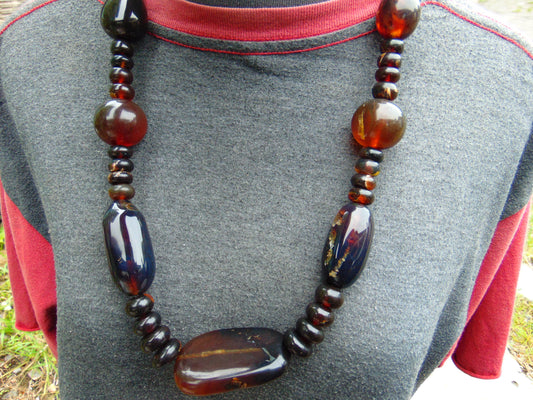 105 gr Beads Necklace Indonesian Dark Blue Amber for Healing