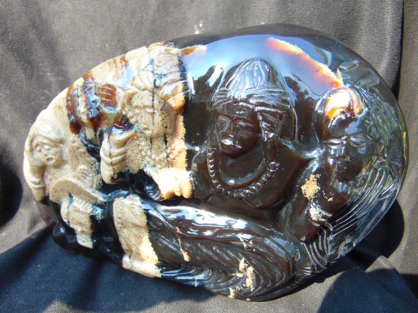 1240 gr Sleep Buddha with 5 Face Dream 250x150x50 mm Indonesia Zebra Amber