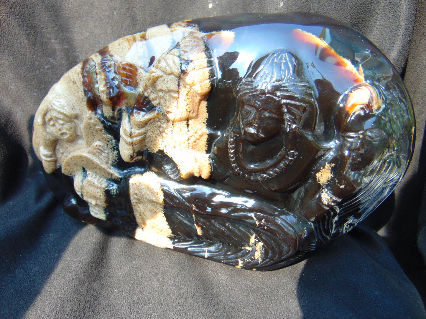 1240 gr Sleep Buddha with 5 Face Dream 250x150x50 mm Indonesia Zebra Amber