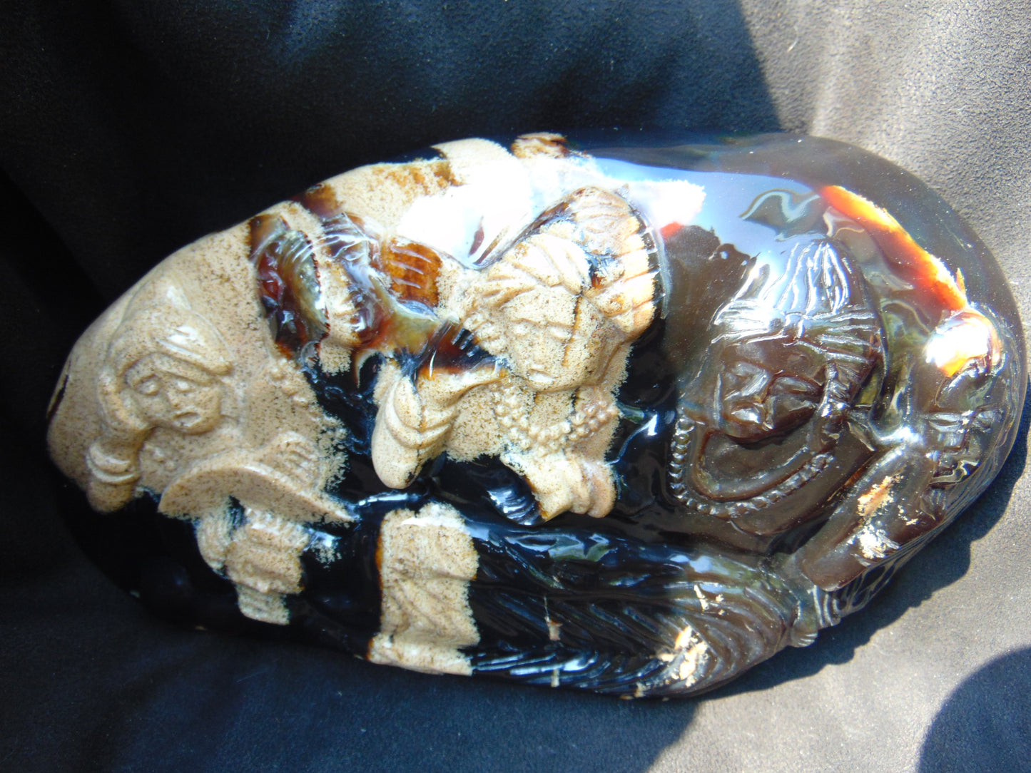1240 gr Sleep Buddha with 5 Face Dream 250x150x50 mm Indonesia Zebra Amber