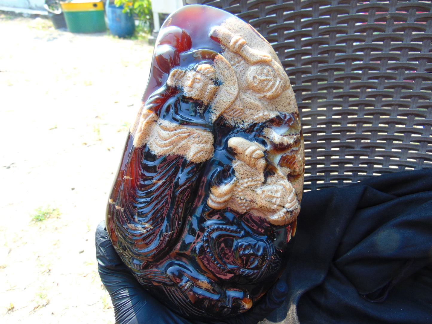 1240 gr Sleep Buddha with 5 Face Dream 250x150x50 mm Indonesia Zebra Amber