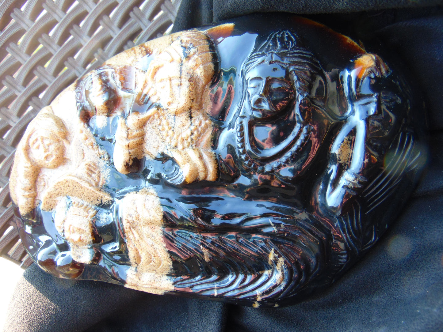 1240 gr Sleep Buddha with 5 Face Dream 250x150x50 mm Indonesia Zebra Amber