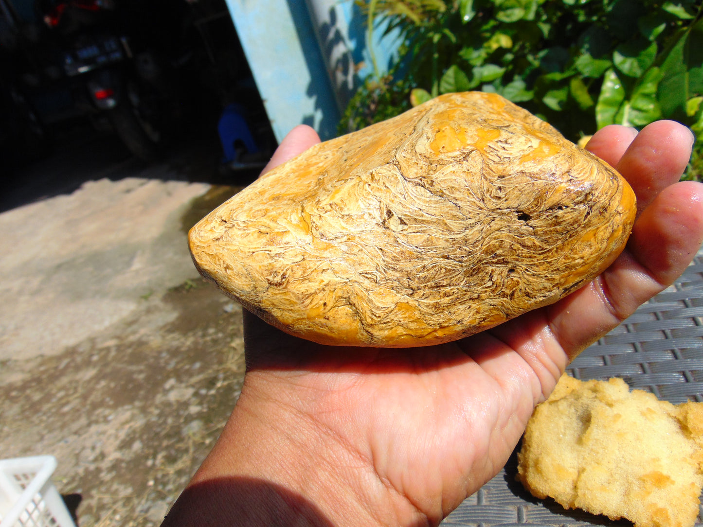 469 gram Polished Indonesia Yellow Fragrance Amber for Healing K640