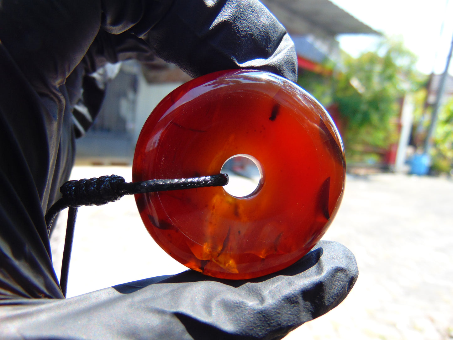 12 gr Donut Pendant Indonesian Blue Red Amber for Healing 25A120