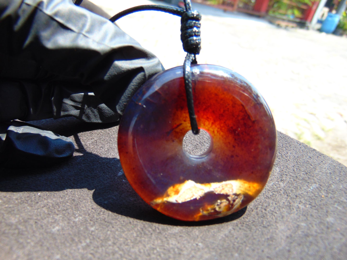 18 gr Donut Pendant Indonesian Blue Red Amber for Healing 25A127