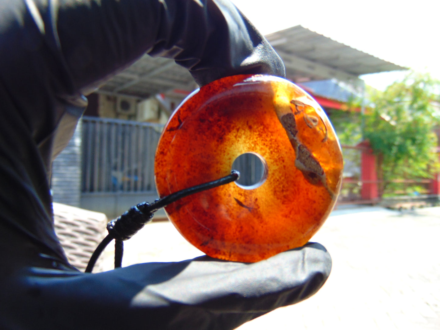 18 gr Donut Pendant Indonesian Blue Red Amber for Healing 25A127