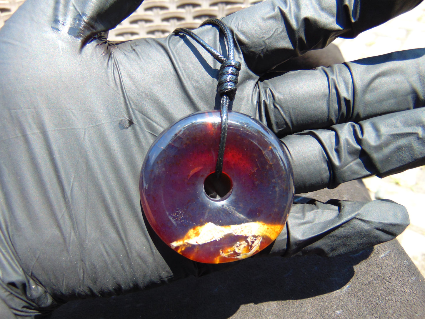 18 gr Donut Pendant Indonesian Blue Red Amber for Healing 25A127