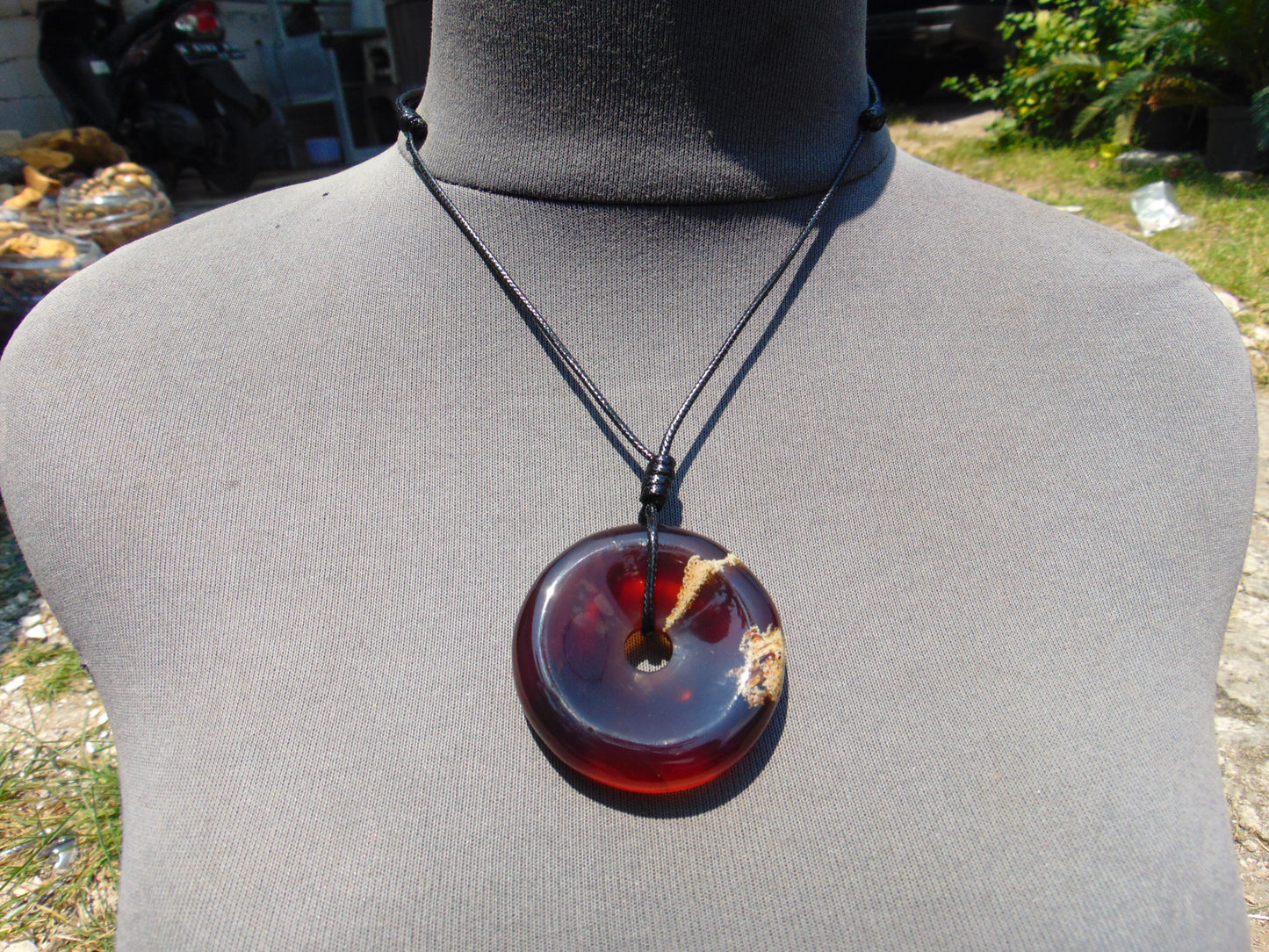16 gr Donut Pendant Indonesian Blue Red Amber for Healing 25A123