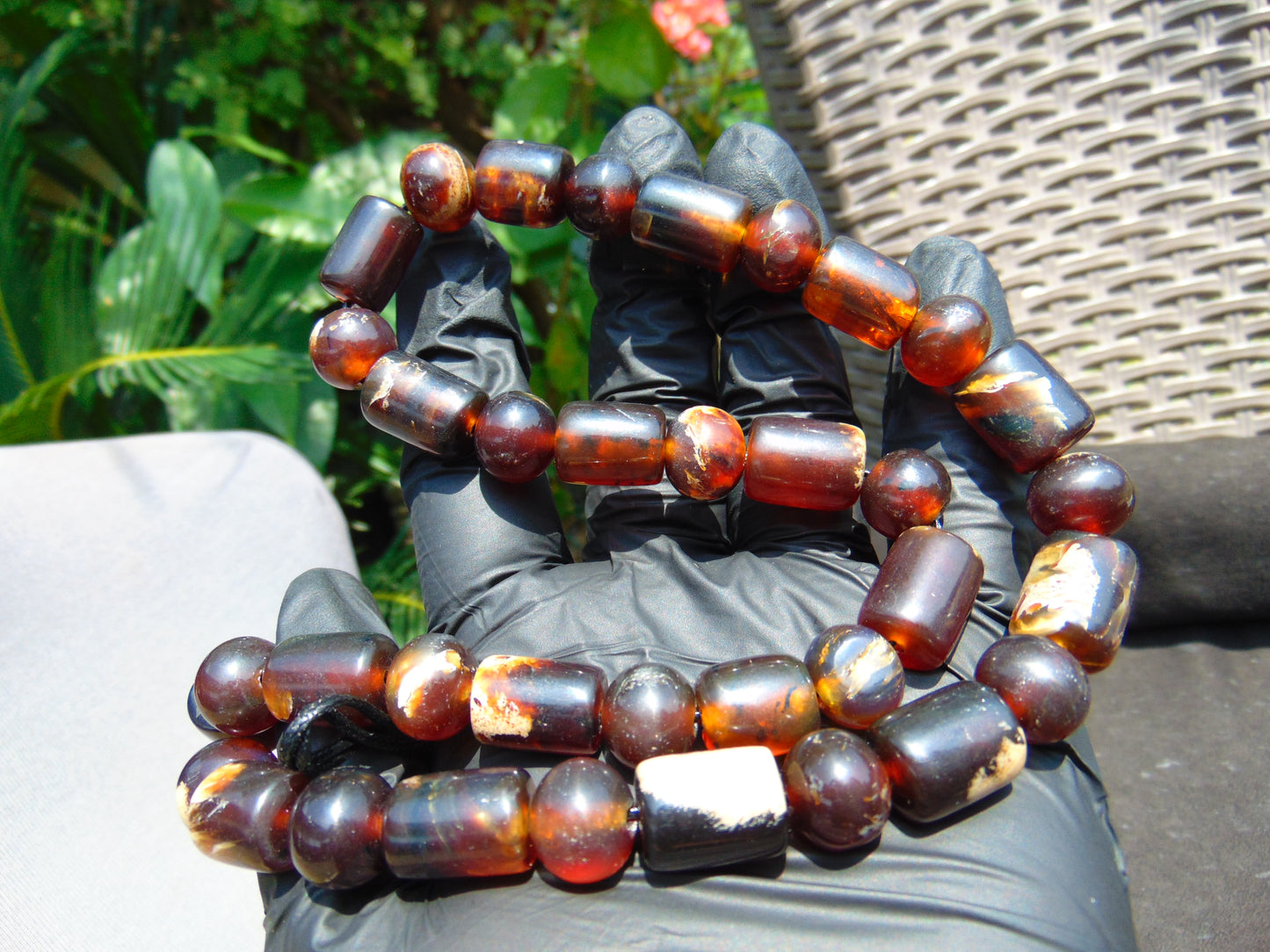 51 gr Small Beads Combination Necklace Indonesian Dark Red Amber for Healing A37K52