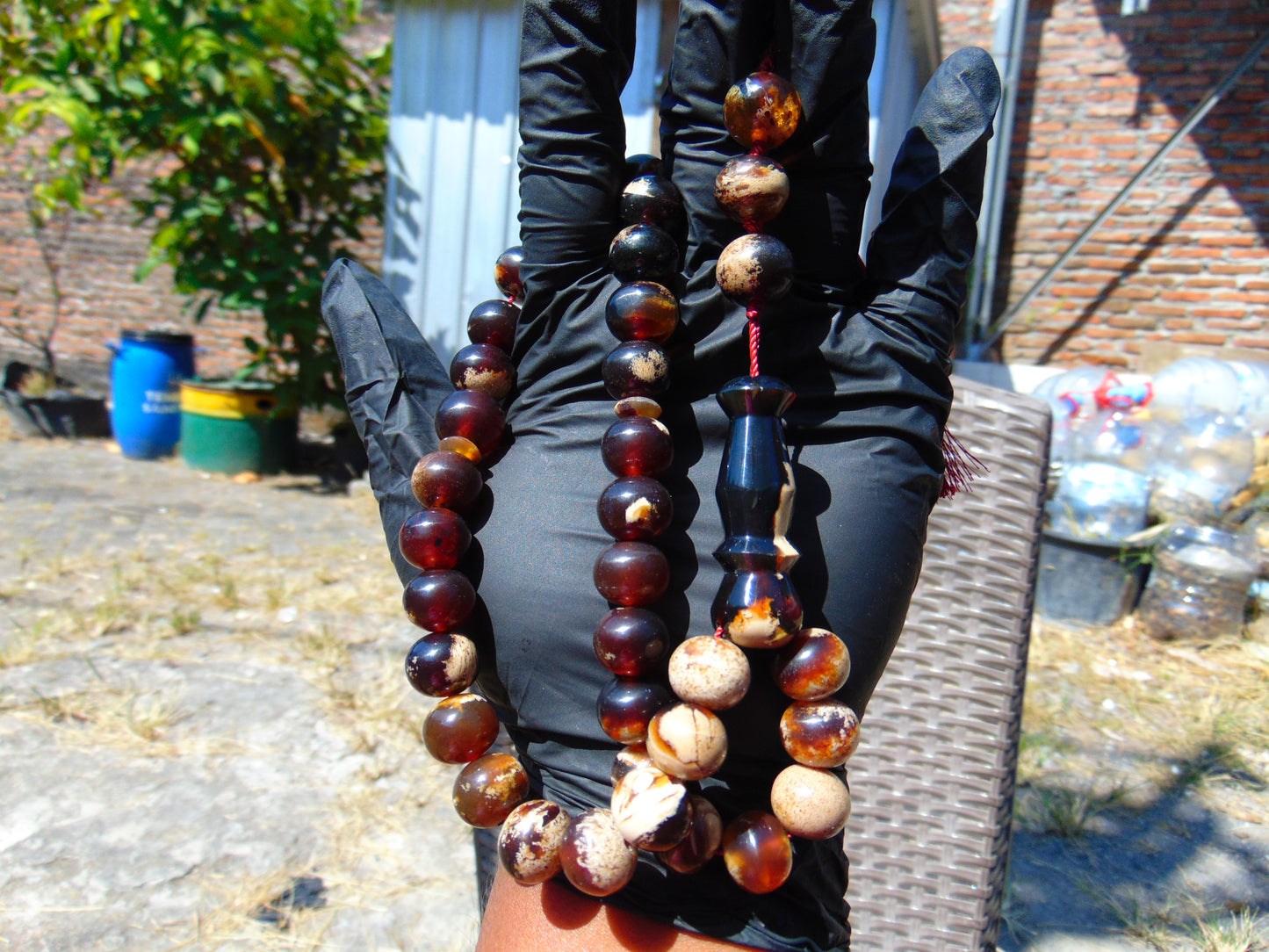 48 gr Hand Tasbih 33+3 Beads 12 mm Indonesian Dark White Amber for Healing FR66