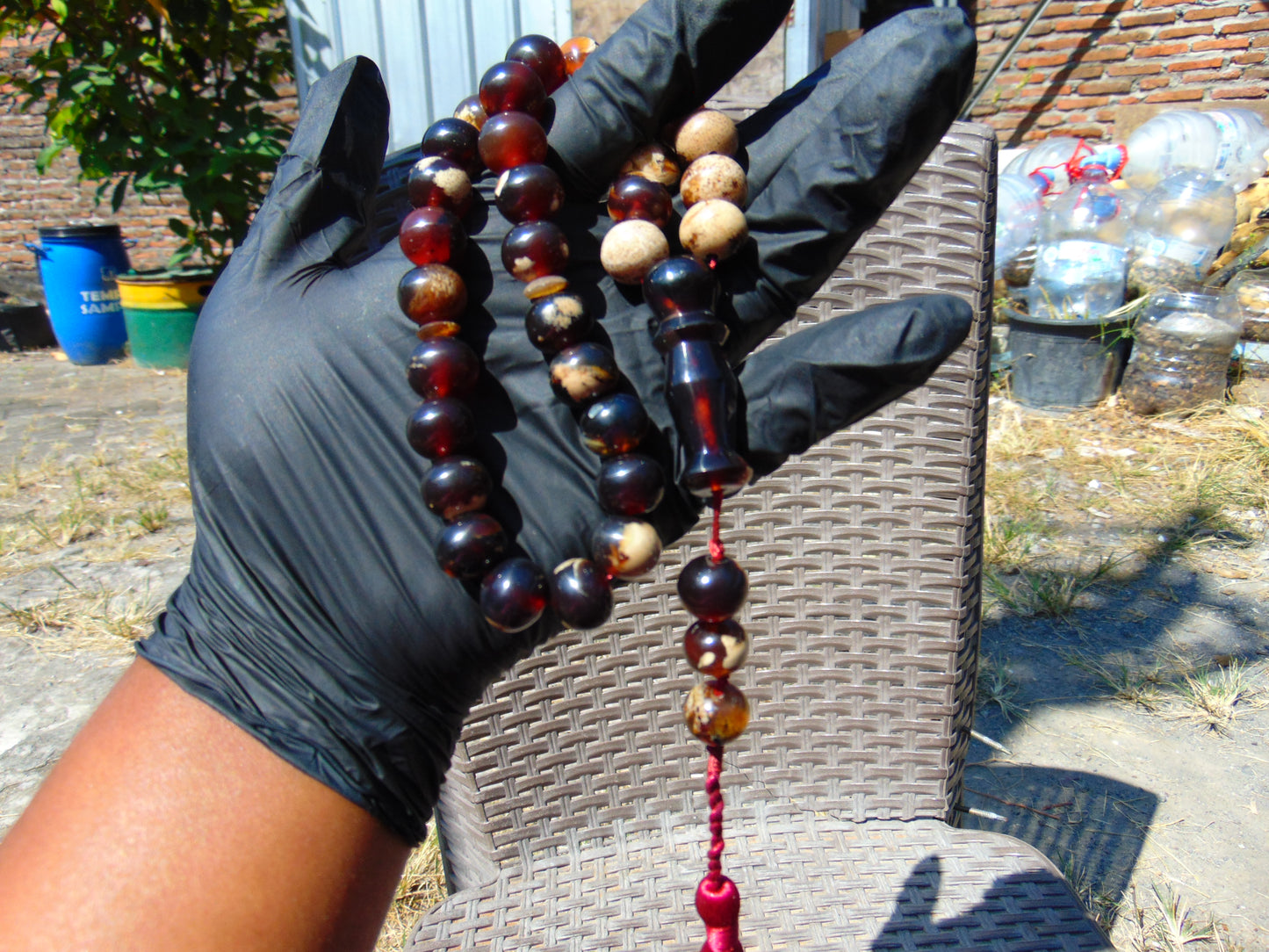48 gr Hand Tasbih 33+3 Beads 12 mm Indonesian Dark White Amber for Healing FR66