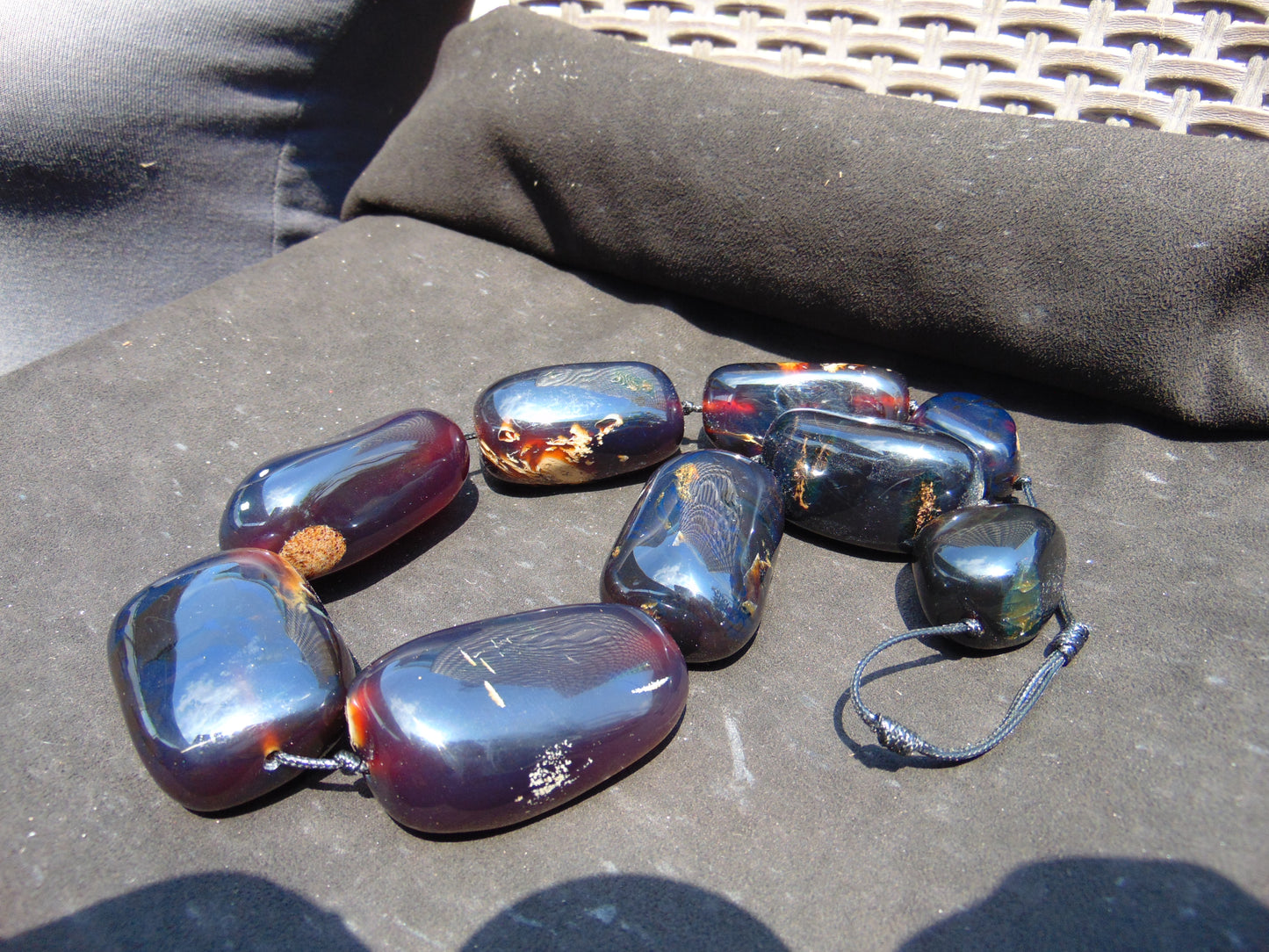 355 gr Big Necklace Indonesian Purple Blue Amber for Healing A9K65