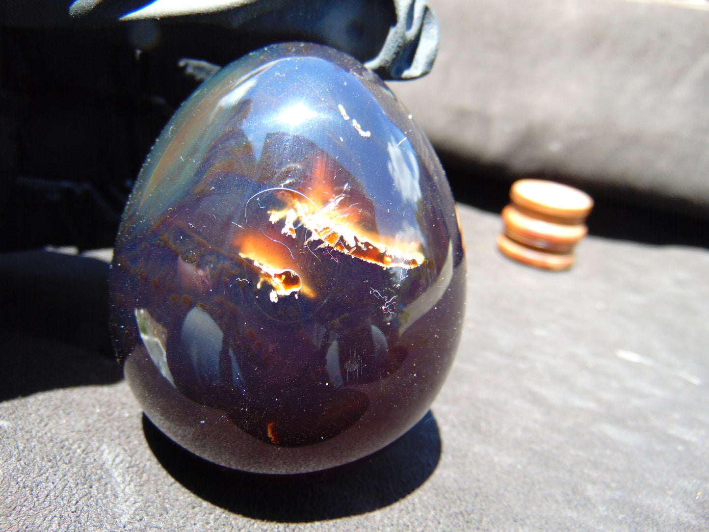 121gr Shaped Egg 70x56 mm Indonesian Blue Amber for Healing TR18