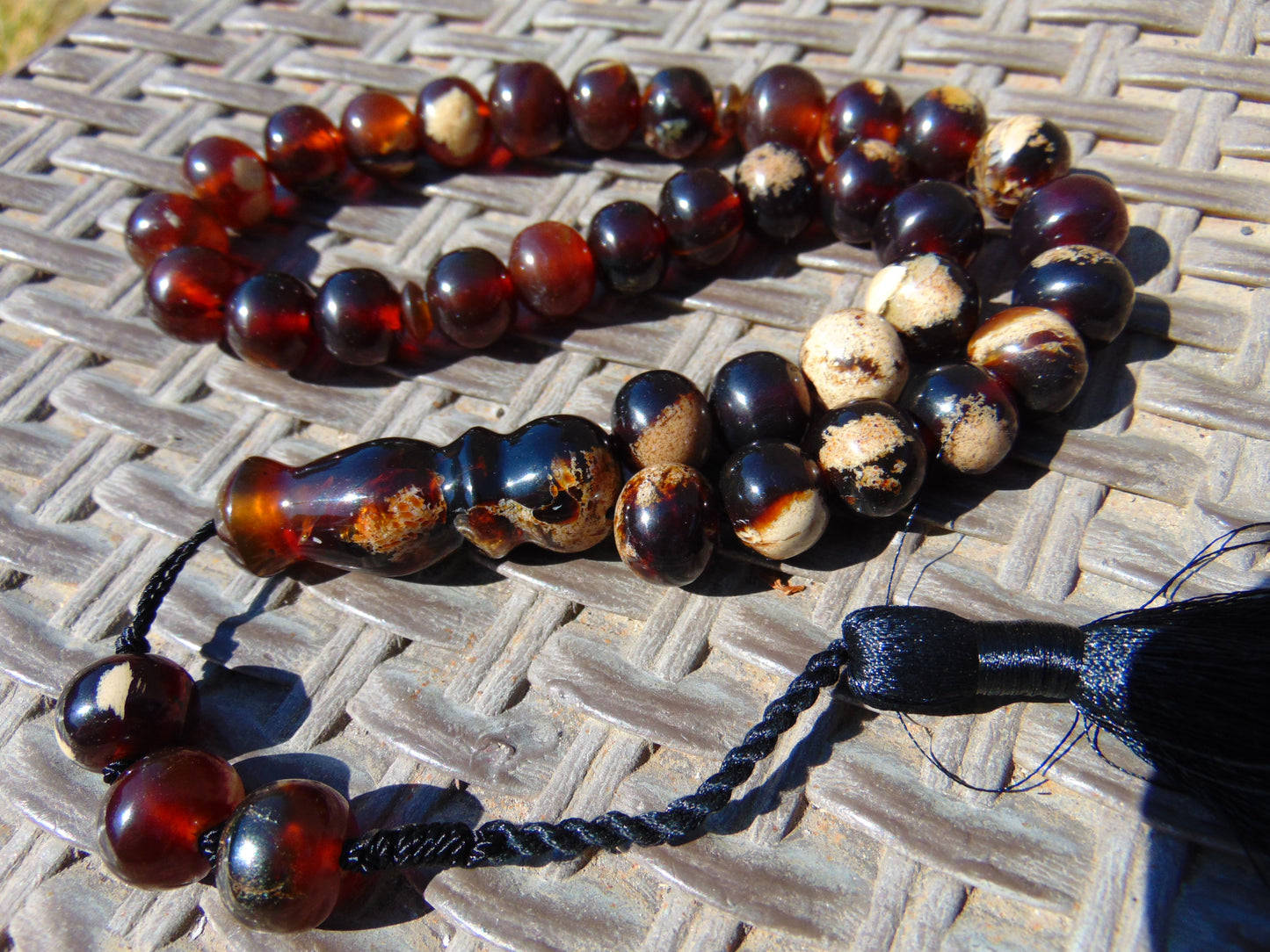 49 gr Hand Tasbih 33+3 Beads 12 mm Indonesian Dark White Amber for Healing TB12i1