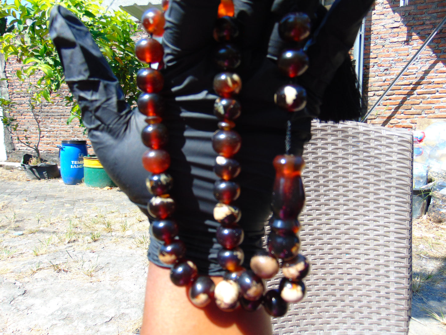 49 gr Hand Tasbih 33+3 Beads 12 mm Indonesian Dark White Amber for Healing TB12i1