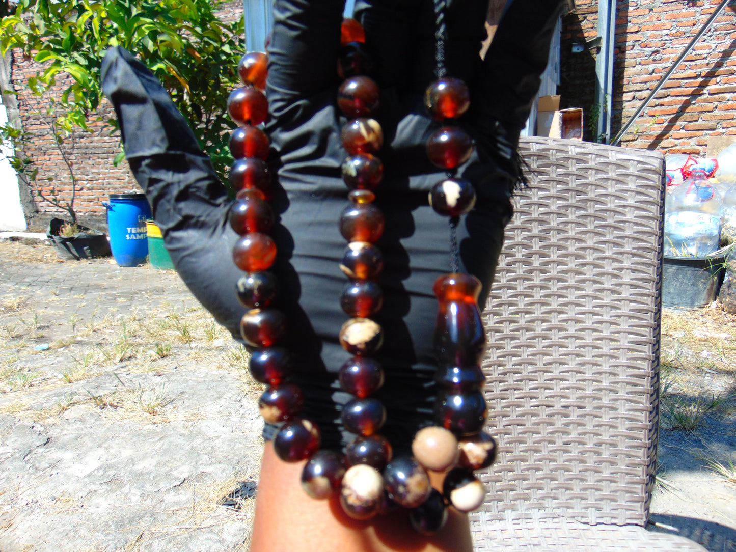 49 gr Hand Tasbih 33+3 Beads 12 mm Indonesian Dark White Amber for Healing TB12i1