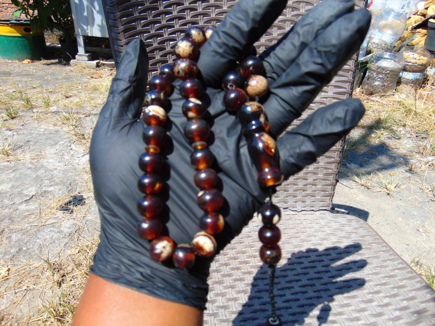 49 gr Hand Tasbih 33+3 Beads 12 mm Indonesian Dark White Amber for Healing TB12i1