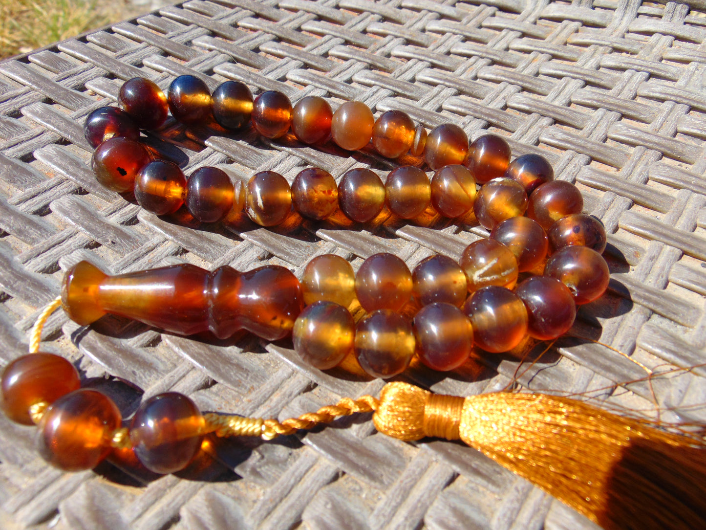 47 gr Hand Tasbih 33+3 Beads 12 mm Indonesian Yellow Blue Amber for Healing FR65