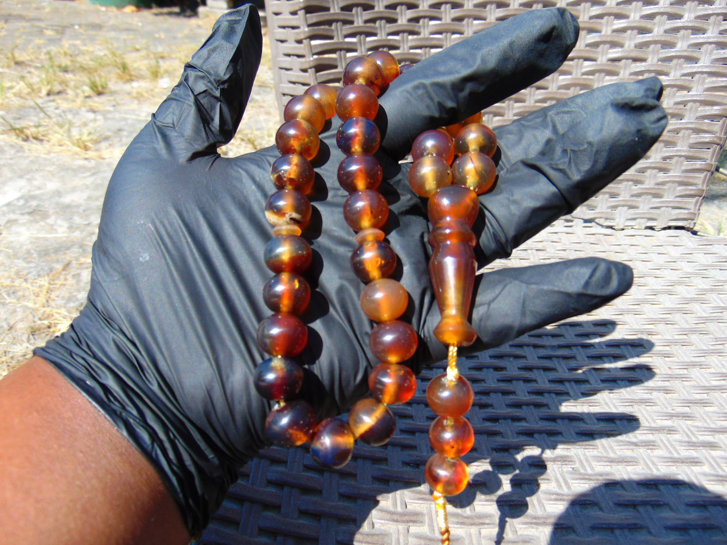 47 gr Hand Tasbih 33+3 Beads 12 mm Indonesian Yellow Blue Amber for Healing FR65