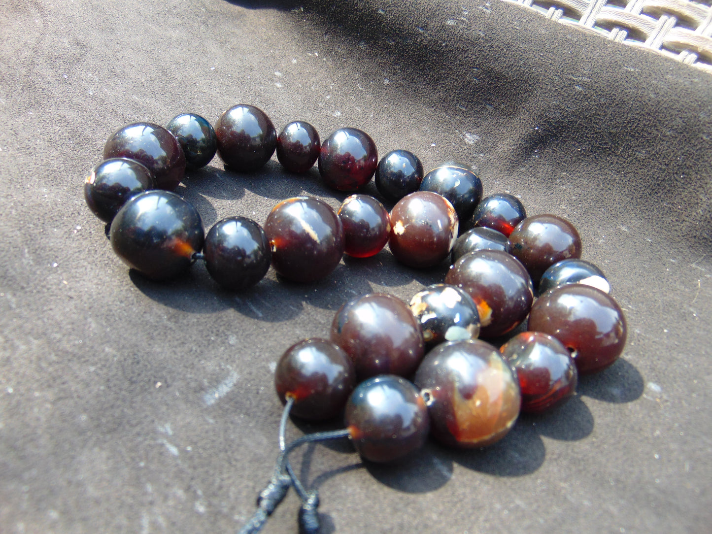 174 gr Small Beads Combination Necklace Indonesian Dark Red Amber for Healing A25K49