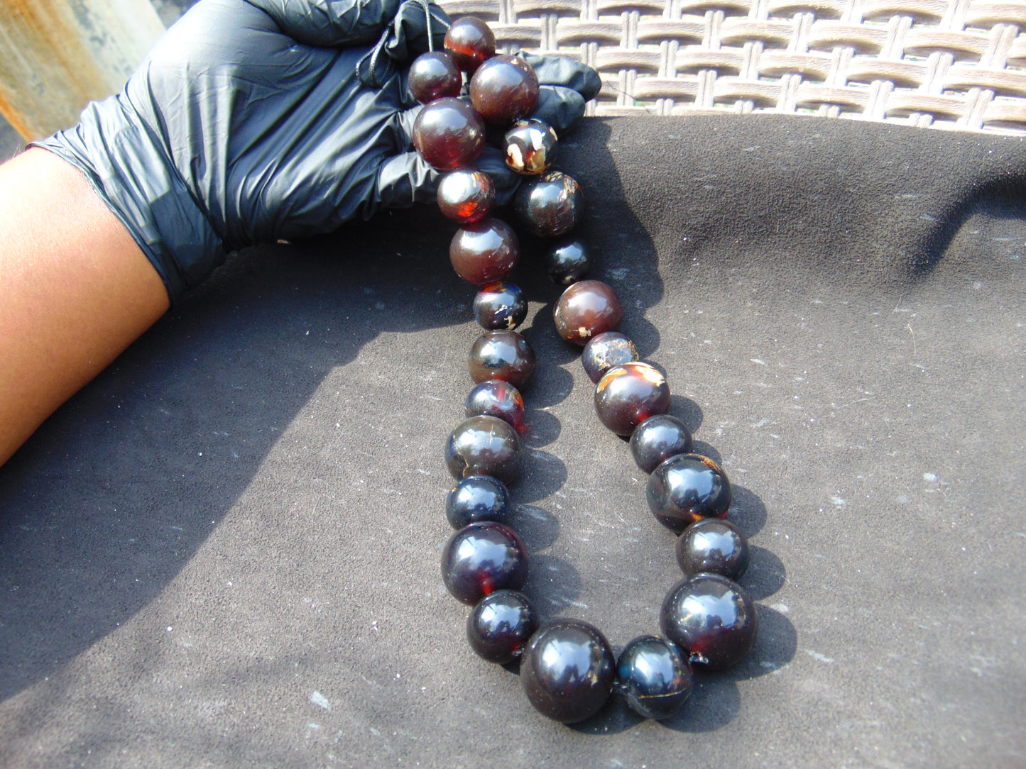 174 gr Small Beads Combination Necklace Indonesian Dark Red Amber for Healing A25K49