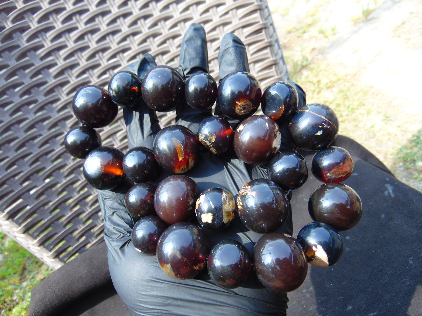 174 gr Small Beads Combination Necklace Indonesian Dark Red Amber for Healing A25K49