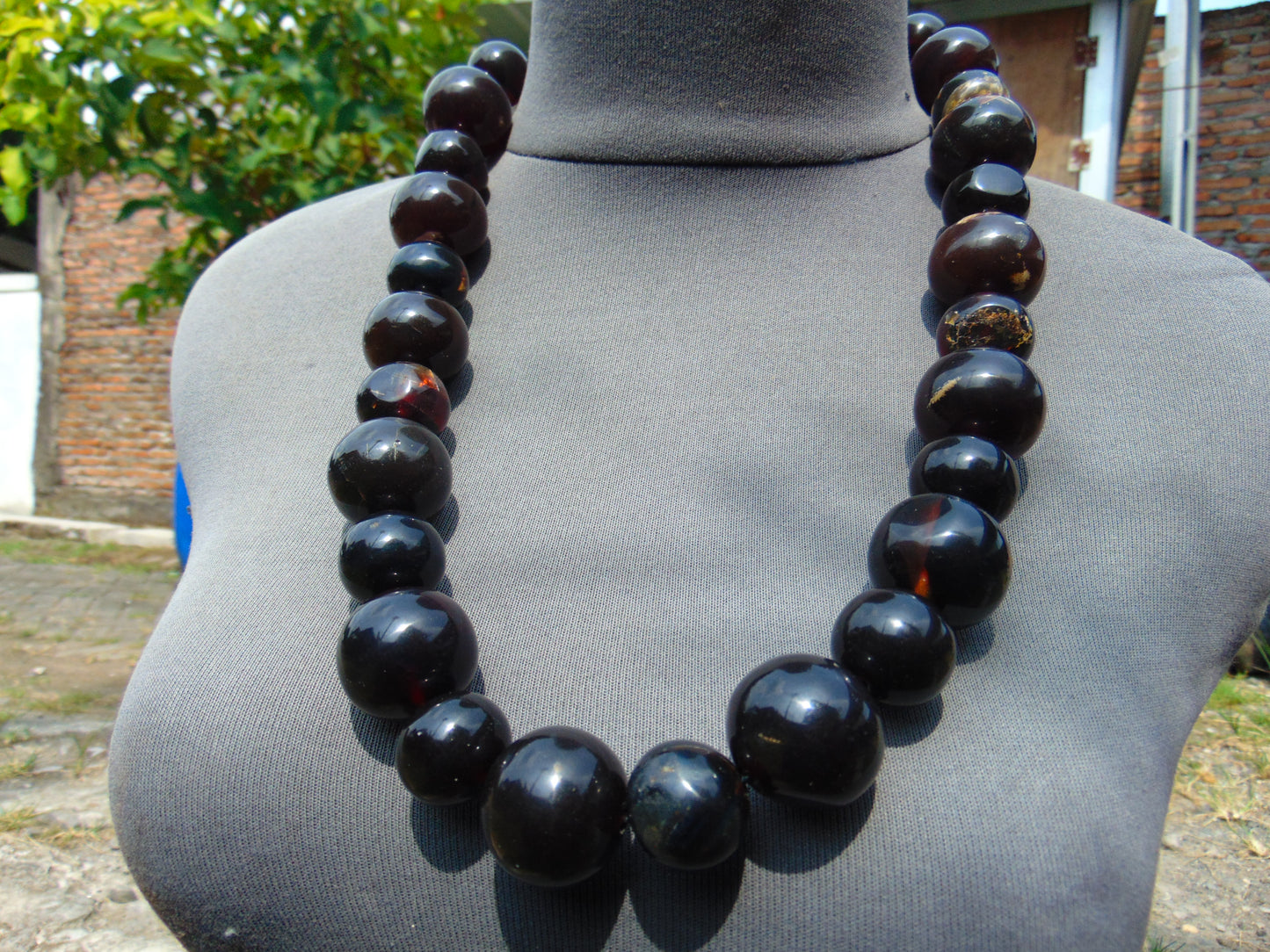 174 gr Small Beads Combination Necklace Indonesian Dark Red Amber for Healing A25K49