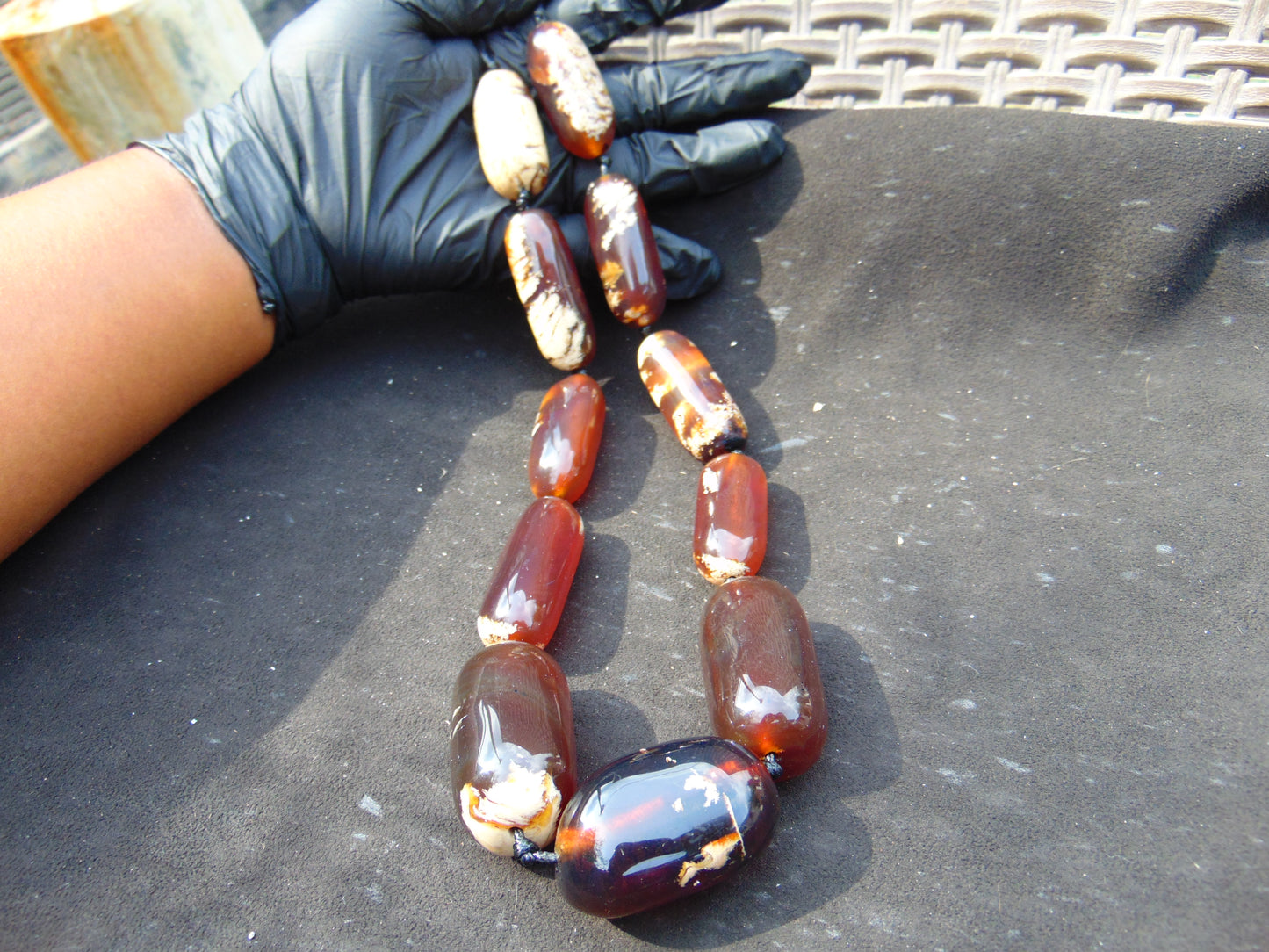 162 gram Small Beads Combination Necklace Indonesian White Red blue Amber for Healing A11K40