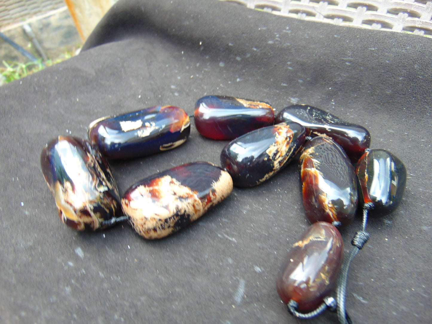 344 gr Big Necklace Indonesian Dark Blue Amber for Healing A9K69