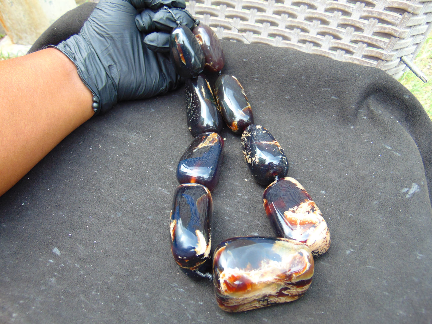 344 gr Big Necklace Indonesian Dark Blue Amber for Healing A9K69