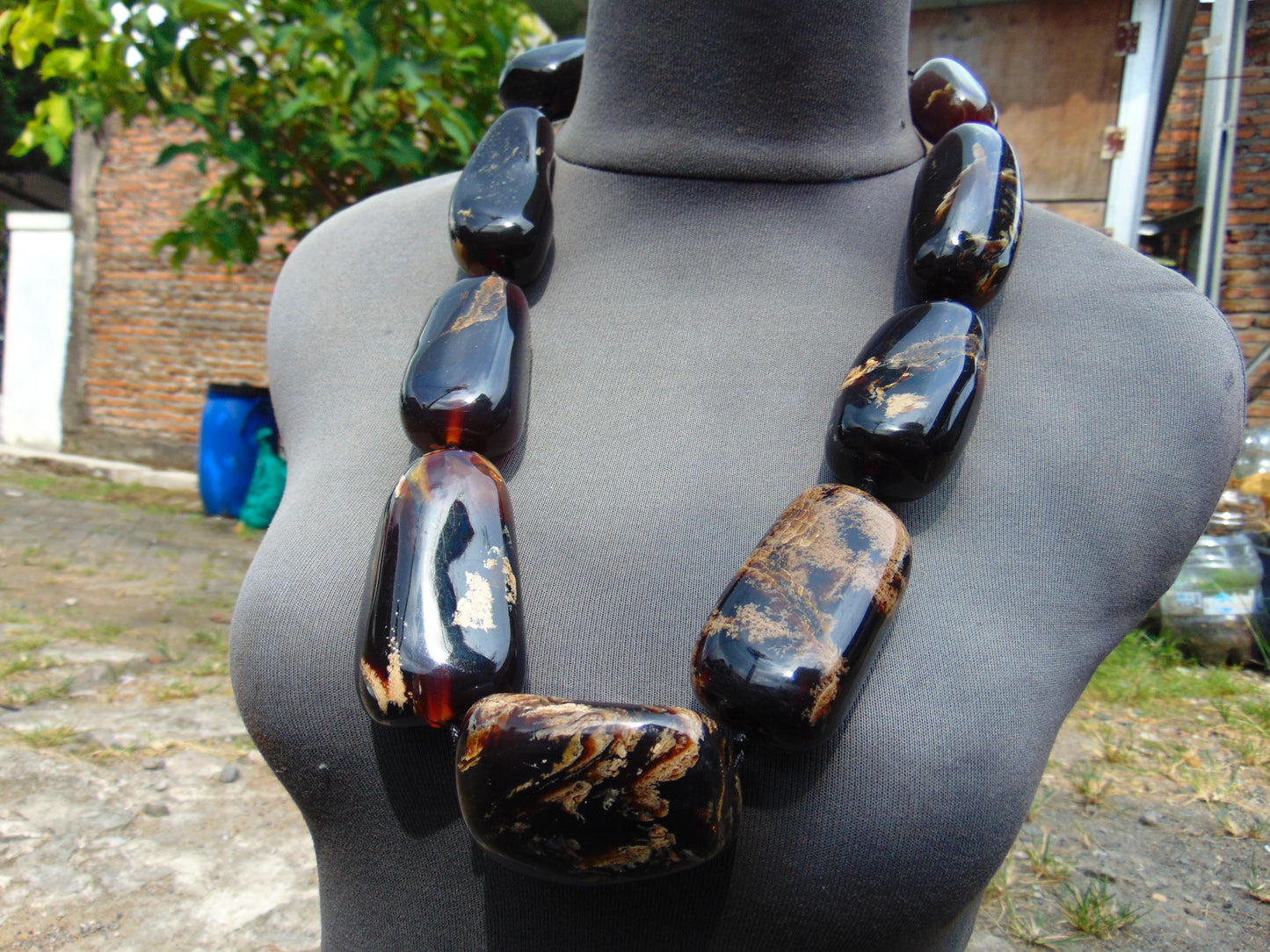 344 gr Big Necklace Indonesian Dark Blue Amber for Healing A9K69