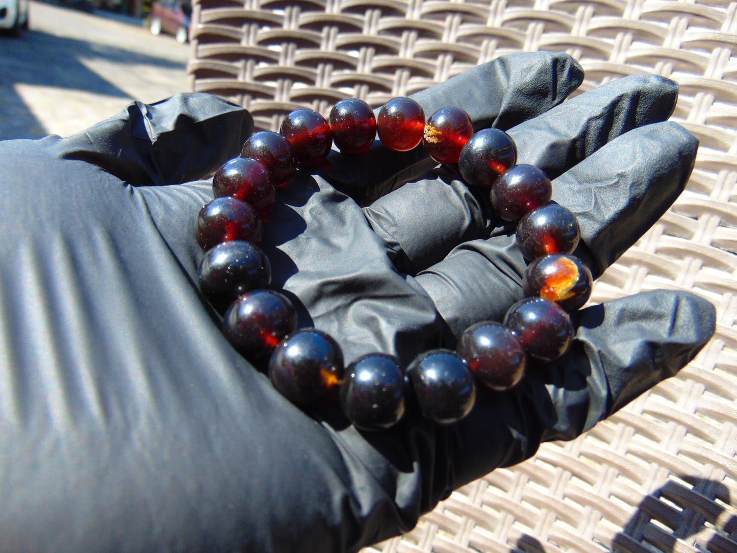 17 Gram 18 small Beads Bracelet Indonesian Dark Red Amber 12 mm for Healing FR90