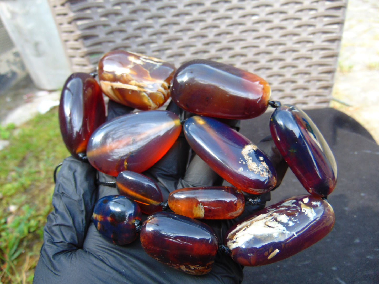 204 gr Small Beads Combination Necklace Indonesian Yellow Blue Amber for Healing A11K71