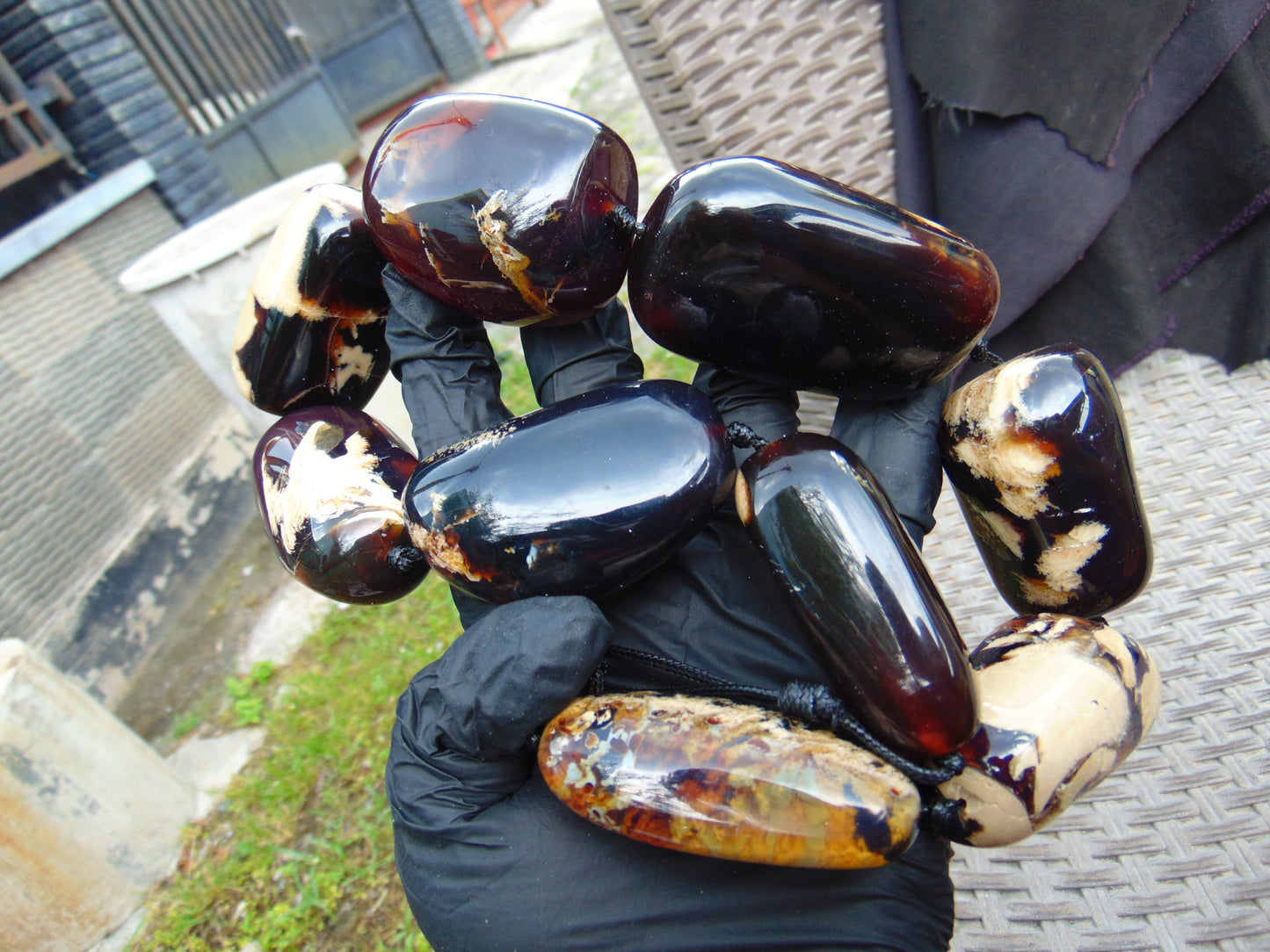 306 gr Big Necklace Indonesian Dark Blue Amber for Healing A9K68
