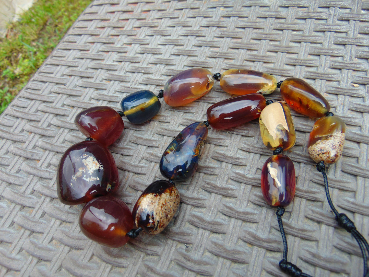 142 gr Small Beads Combination Necklace Indonesian Yellow Blue Amber for Healing A13K56