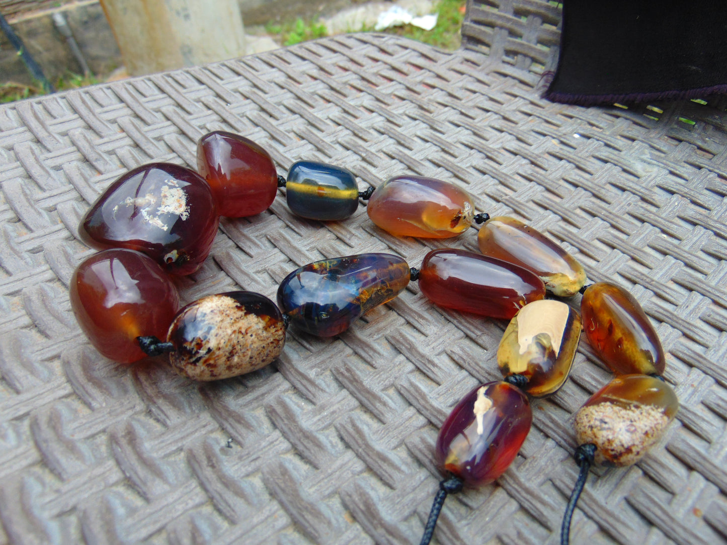 142 gr Small Beads Combination Necklace Indonesian Yellow Blue Amber for Healing A13K56