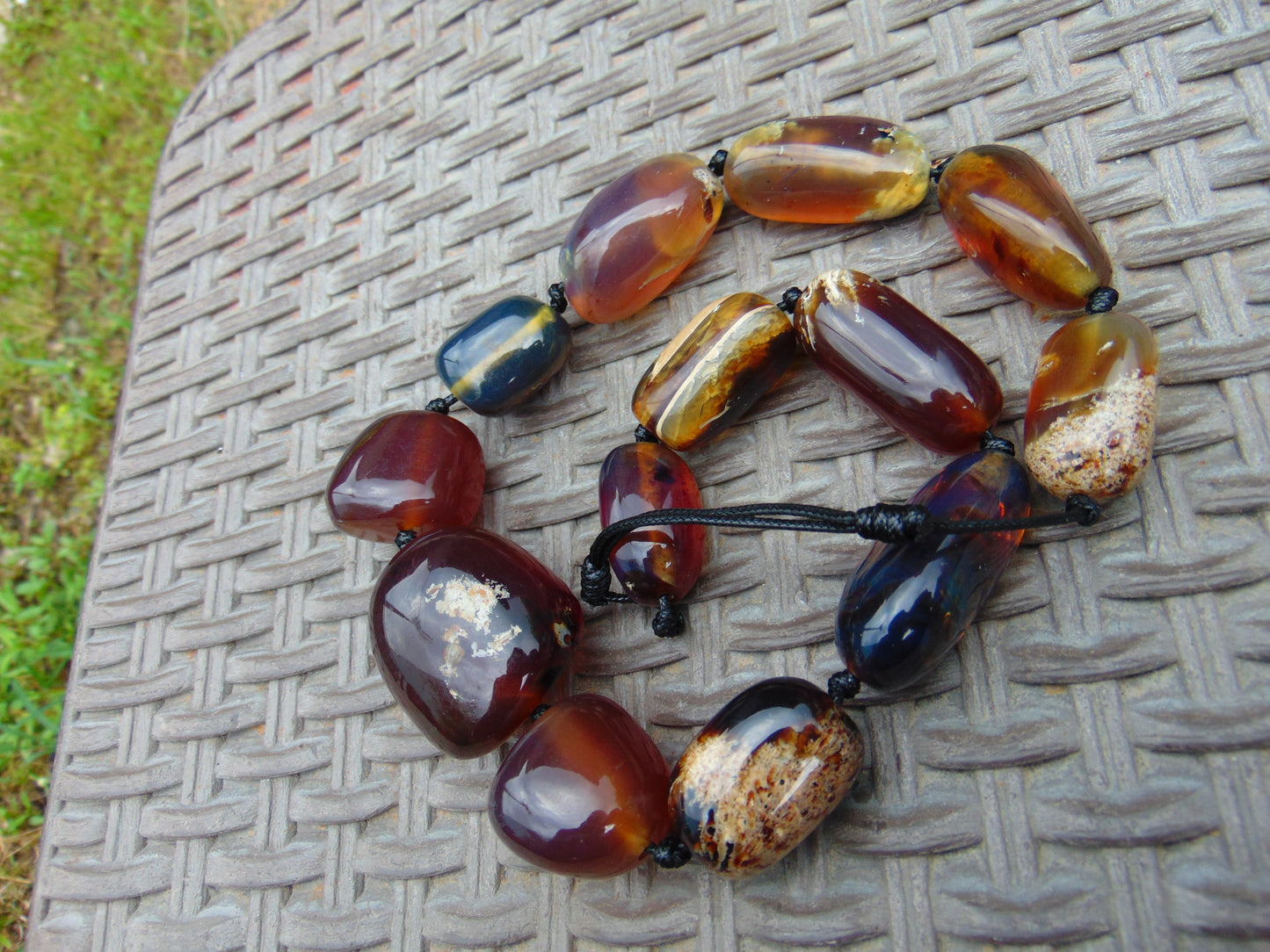 142 gr Small Beads Combination Necklace Indonesian Yellow Blue Amber for Healing A13K56