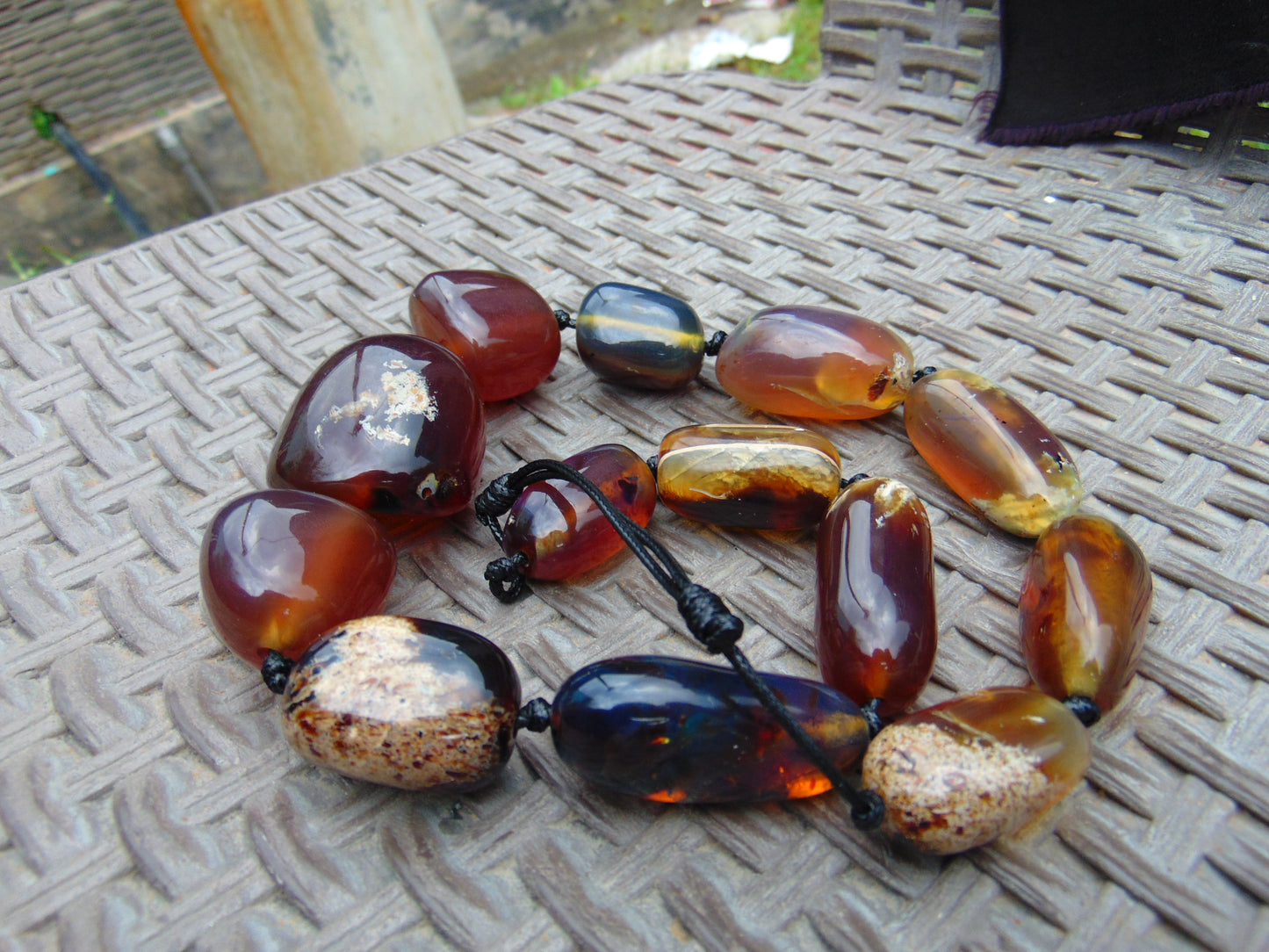 142 gr Small Beads Combination Necklace Indonesian Yellow Blue Amber for Healing A13K56