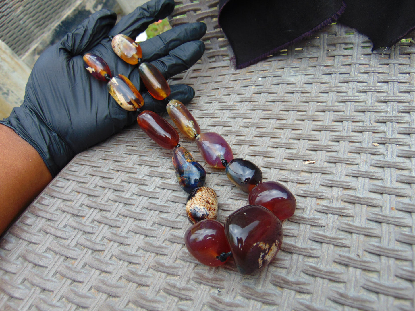 142 gr Small Beads Combination Necklace Indonesian Yellow Blue Amber for Healing A13K56