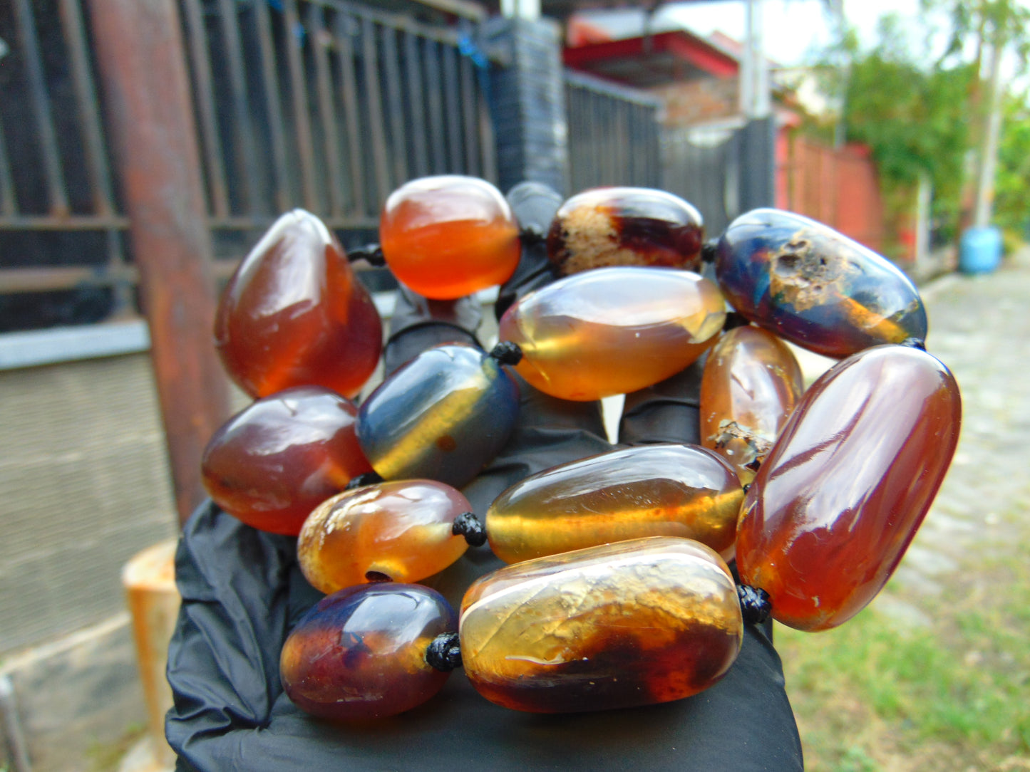 142 gr Small Beads Combination Necklace Indonesian Yellow Blue Amber for Healing A13K56