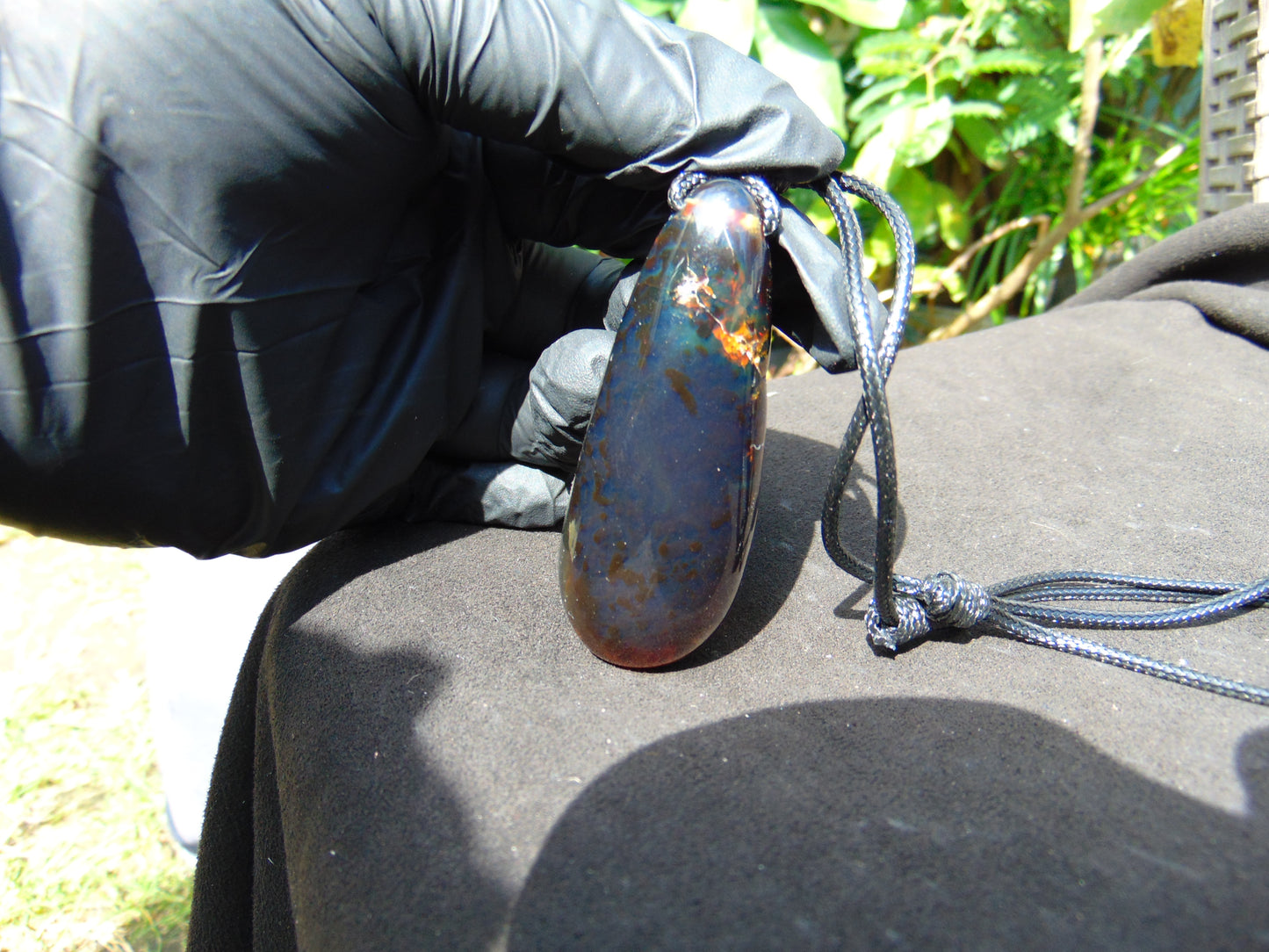 31 gr Teardrop Pendant Indonesian blue Green Amber for Healing PEN518