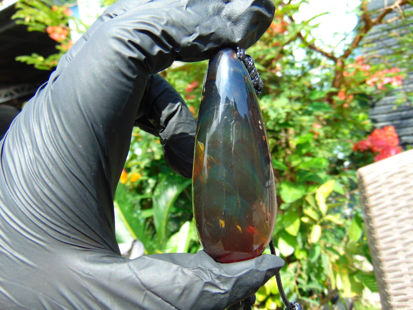 31 gr Teardrop Pendant Indonesian blue Green Amber for Healing PEN518