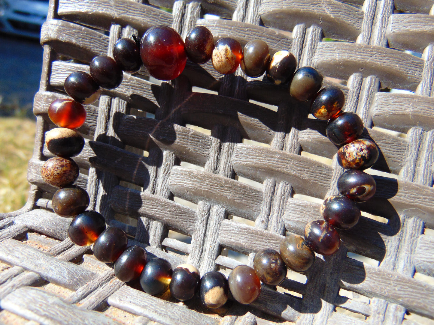 9 Gram 33 small Beads Bracelet Tasbih Indonesian Dark White Amber for Healing FR102