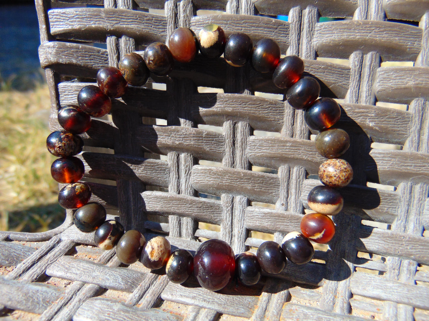 9 Gram 33 small Beads Bracelet Tasbih Indonesian Dark White Amber for Healing FR102