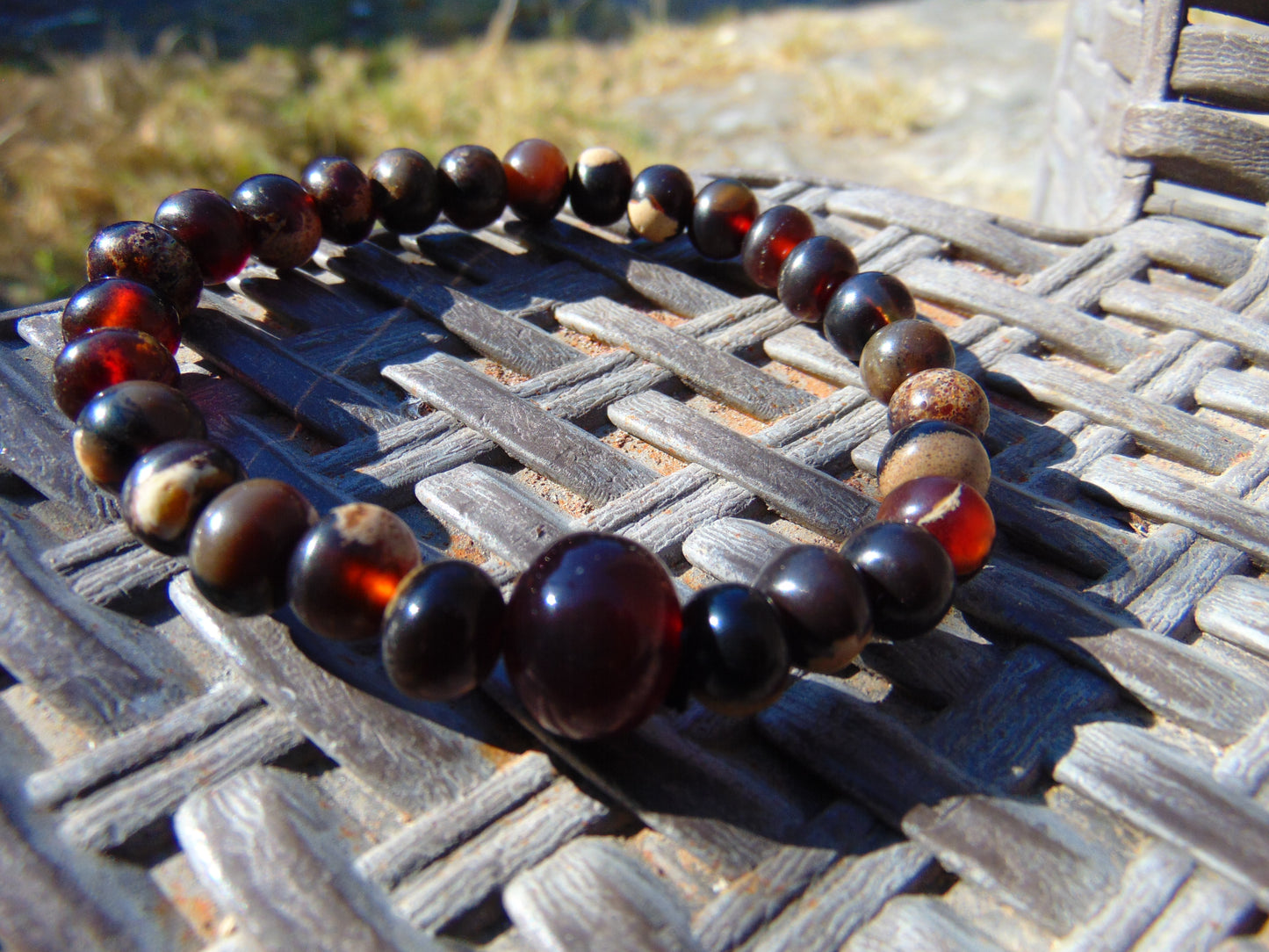 9 Gram 33 small Beads Bracelet Tasbih Indonesian Dark White Amber for Healing FR102
