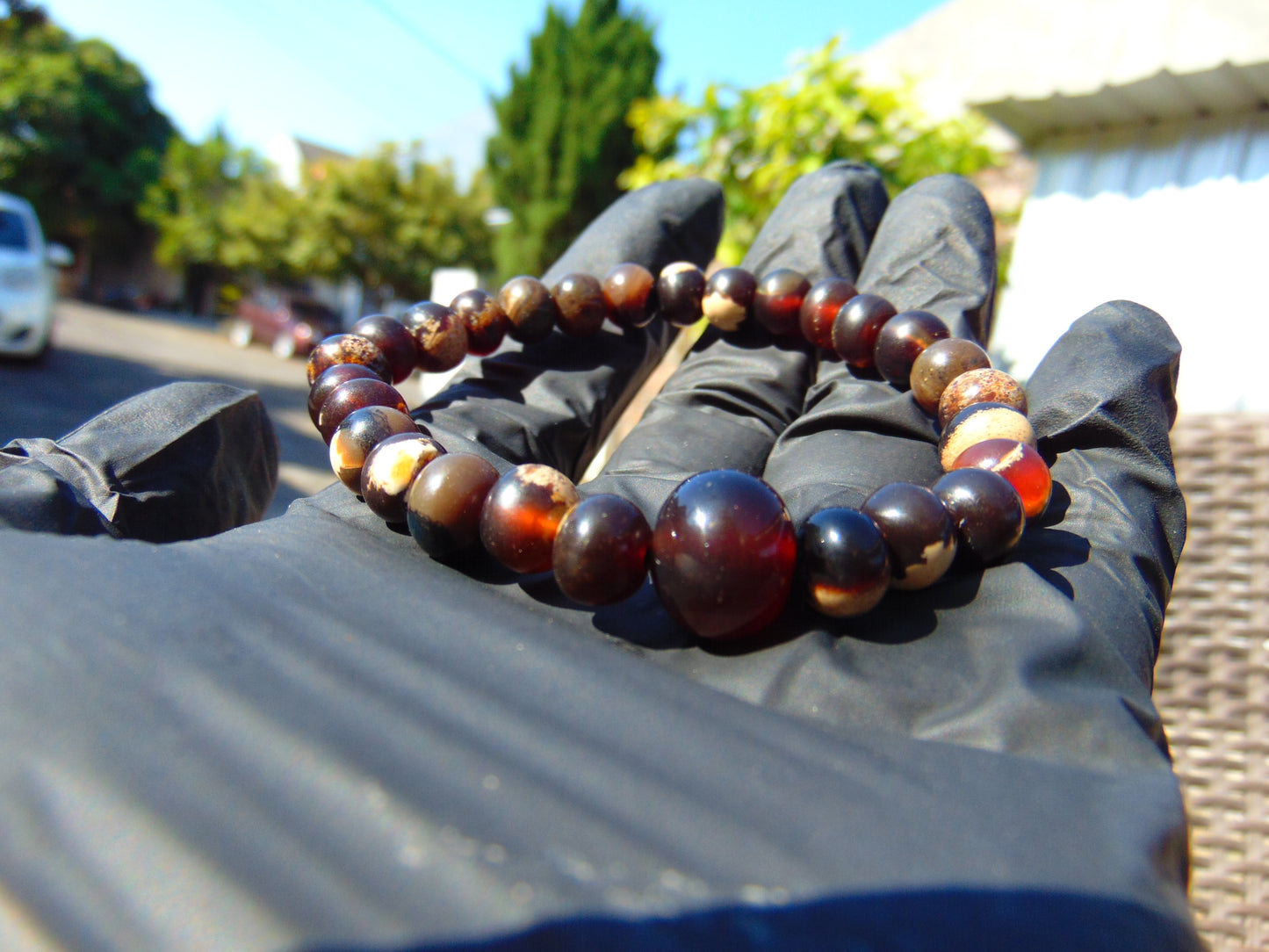 9 Gram 33 small Beads Bracelet Tasbih Indonesian Dark White Amber for Healing FR102