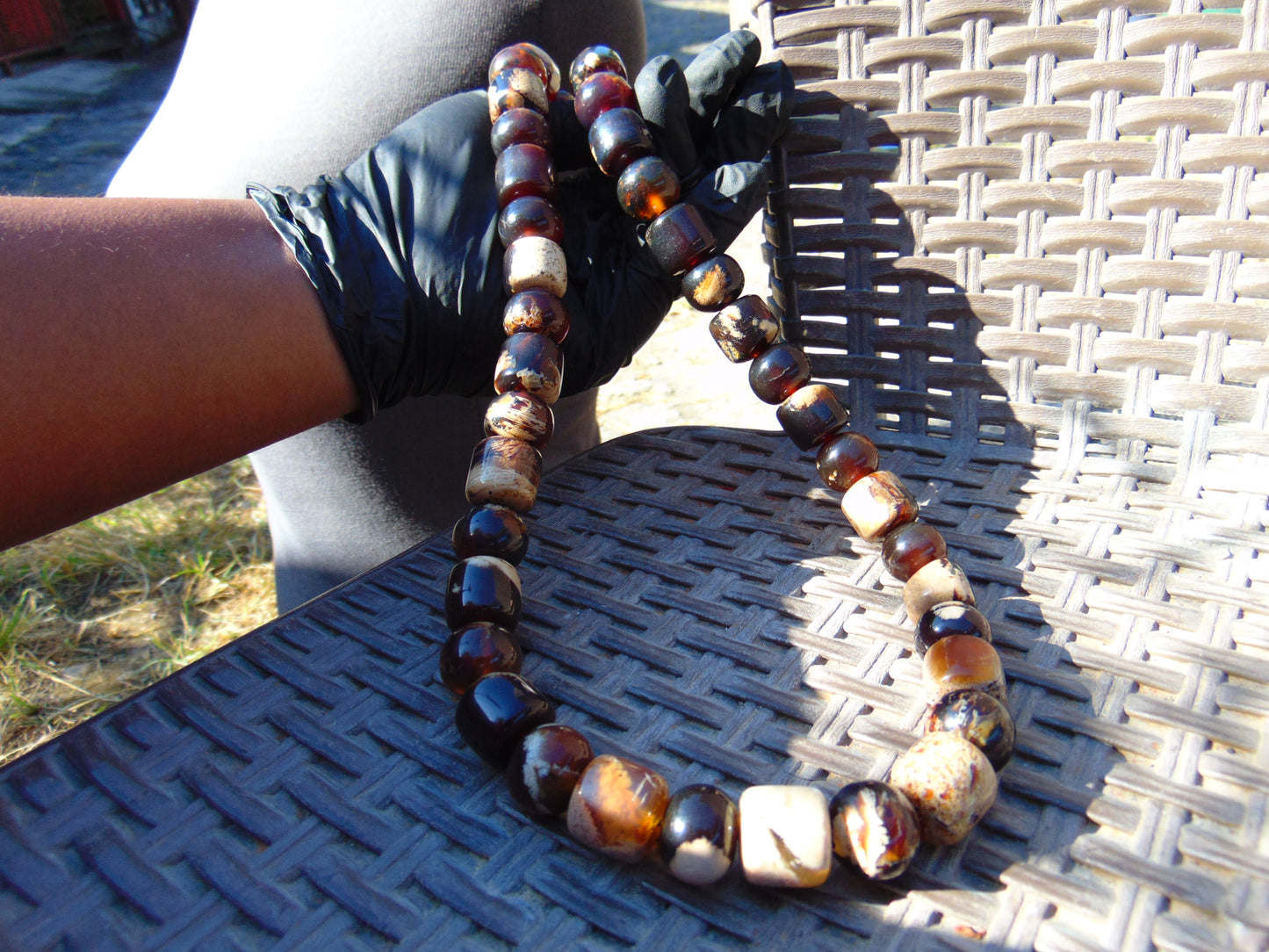 104 gr Small Beads Combination Necklace Indonesian Red White Amber for Healing FR72